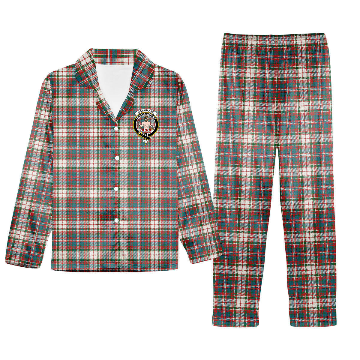 ScotsTee Shop Scottish McFarland Dress Ancient Crest Tartan Pajama Satin Velvet Flannel Pajama Set