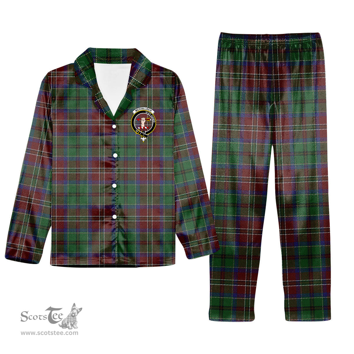 ScotsTee Shop Scottish McCulloch Crest Tartan Pajama Satin Velvet Flannel Pajama Set