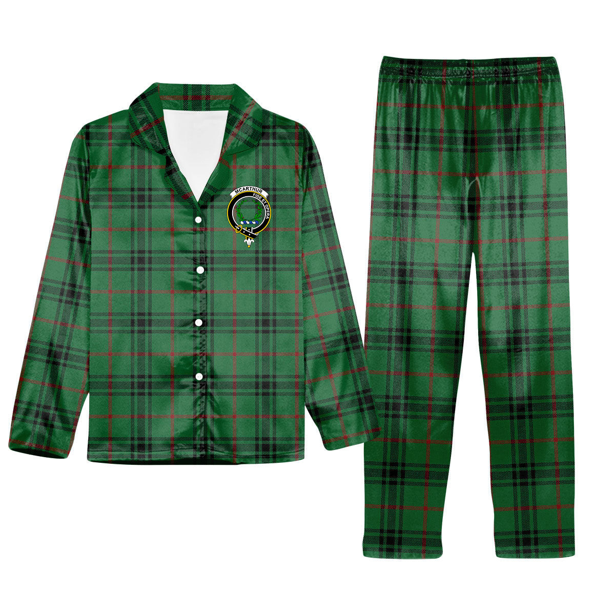 ScotsTee Shop Scottish McArthur-Fox Ancient Crest Tartan Pajama Satin Velvet Flannel Pajama Set