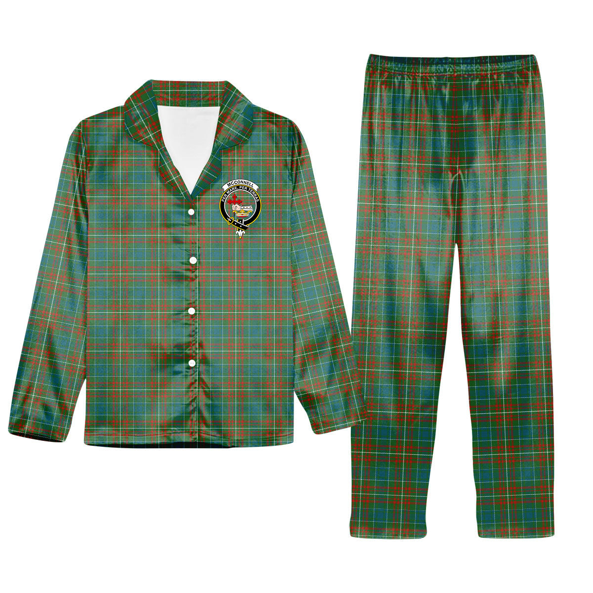 ScotsTee Shop Scottish McConnell Ancient Crest Tartan Pajama Satin Velvet Flannel Pajama Set