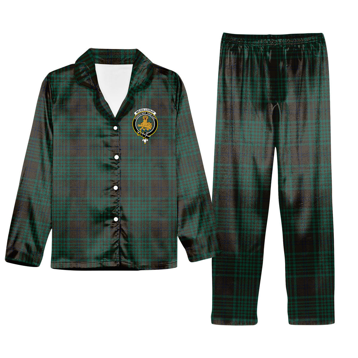 ScotsTee Shop Scottish McGillivray Hunting Modern Crest Tartan Pajama Satin Velvet Flannel Pajama Set