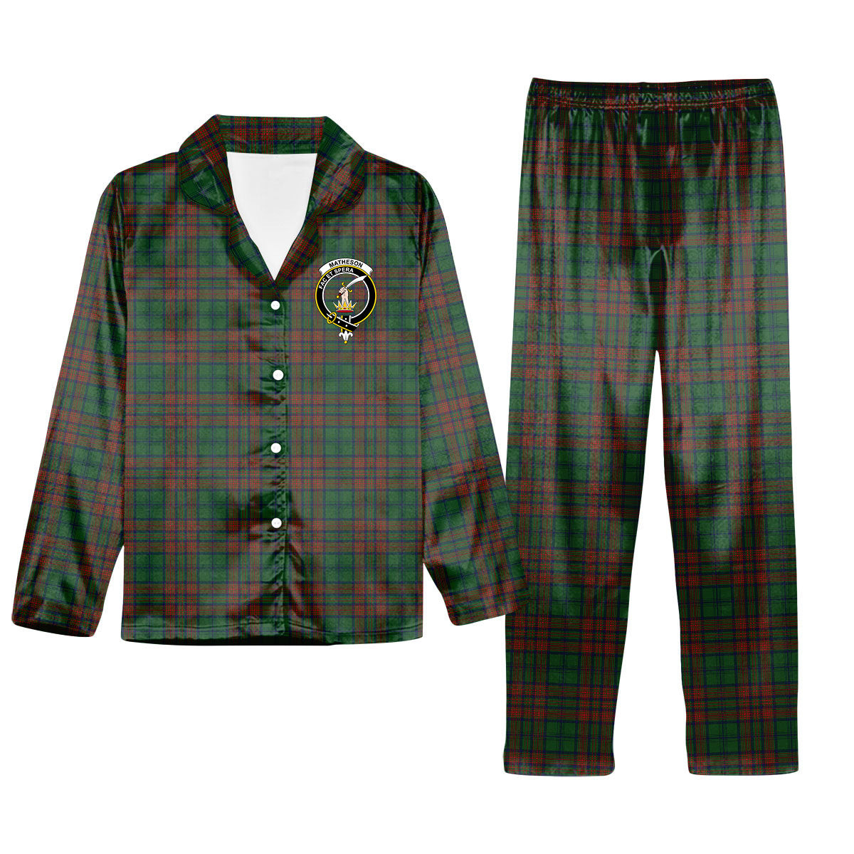 ScotsTee Shop Scottish Matheson Hunting Highland Crest Tartan Pajama Satin Velvet Flannel Pajama Set