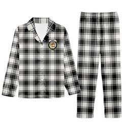 ScotsTee Shop Scottish McFie Black & White Modern Crest Tartan Pajama Satin Velvet Flannel Pajama Set