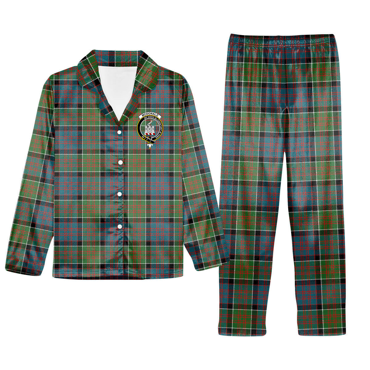 ScotsTee Shop Scottish McDonald of Clan Ranald Ancient Crest Tartan Pajama Satin Velvet Flannel Pajama Set