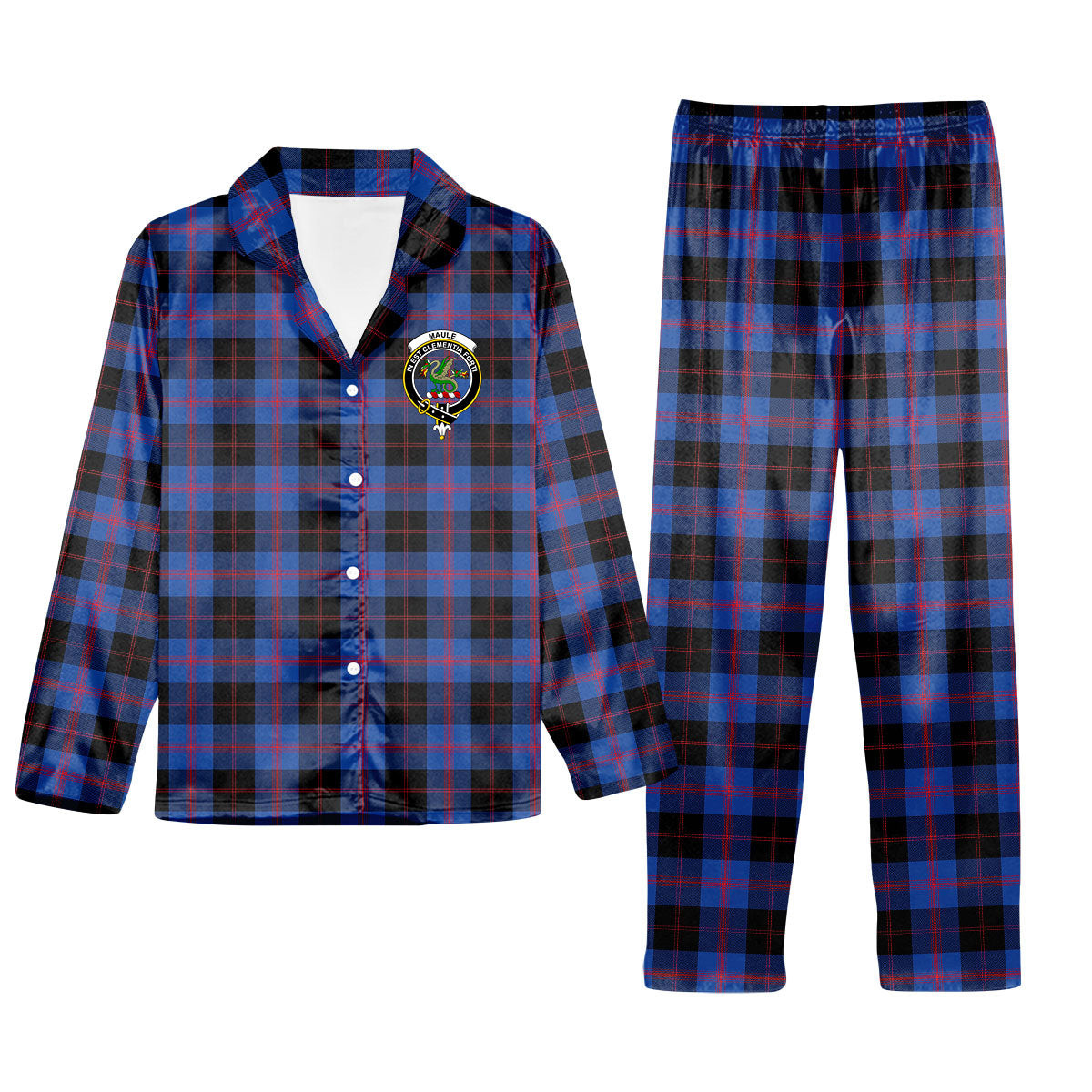 ScotsTee Shop Scottish Maule Modem Crest Tartan Pajama Satin Velvet Flannel Pajama Set