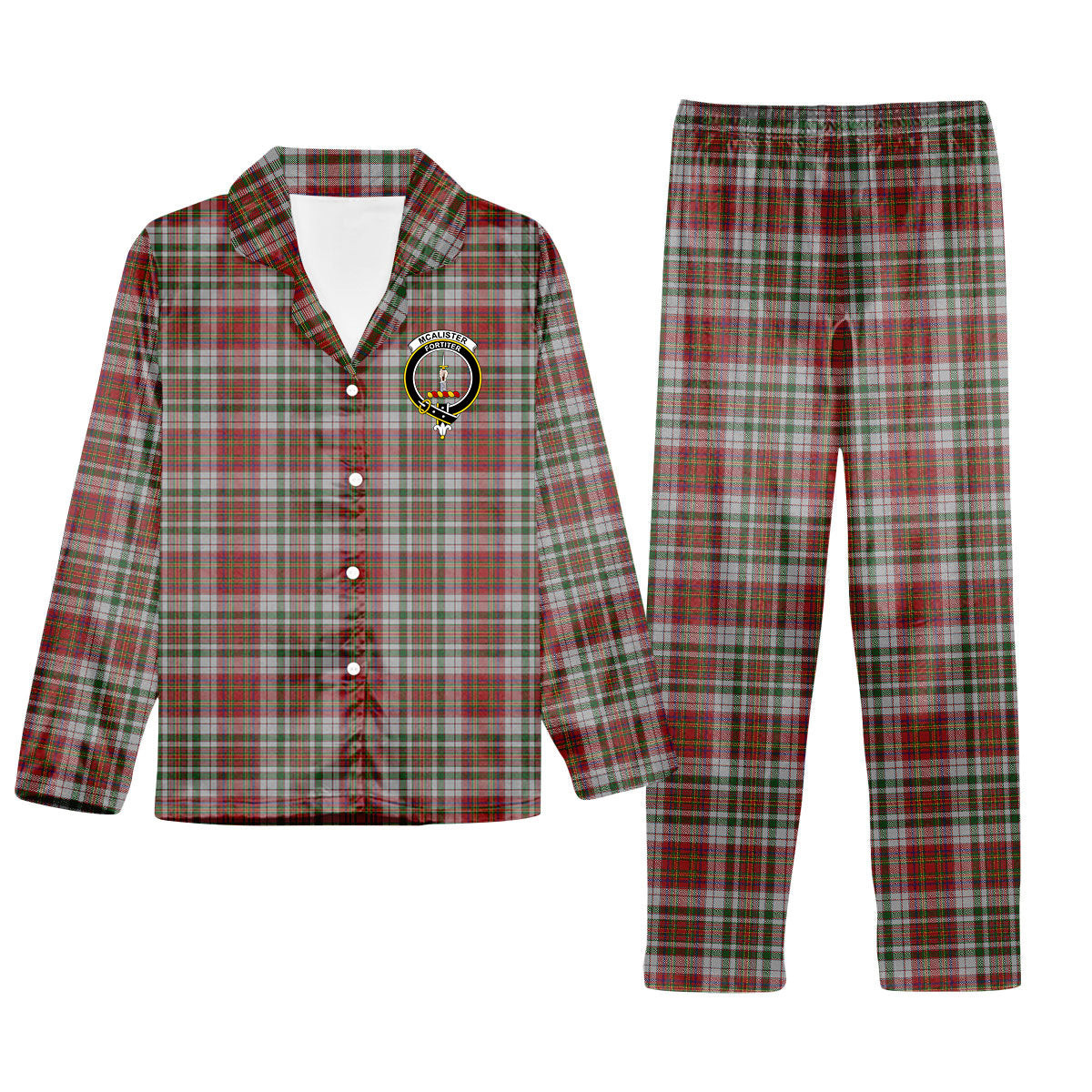 ScotsTee Shop Scottish McAlister Dress Crest Tartan Pajama Satin Velvet Flannel Pajama Set