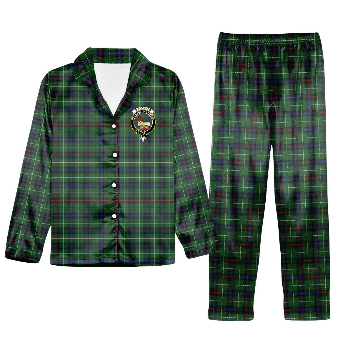 ScotsTee Shop Scottish McDonald of The Isles Crest Tartan Pajama Satin Velvet Flannel Pajama Set