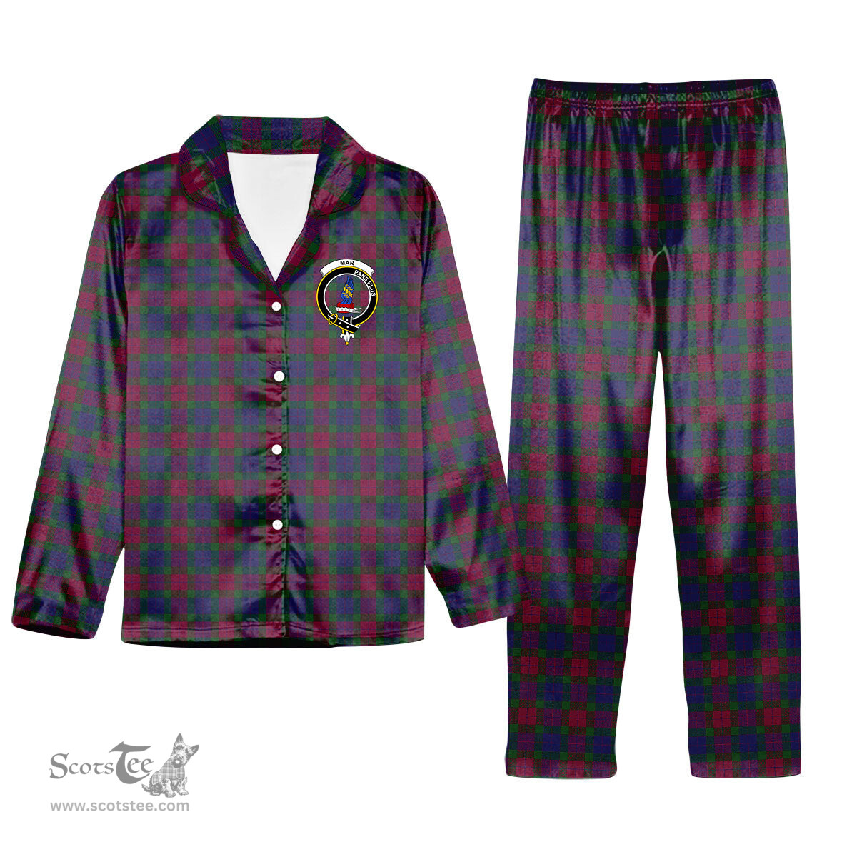 ScotsTee Shop Scottish Mar Dress - TD Crest Tartan Pajama Satin Velvet Flannel Pajama Set