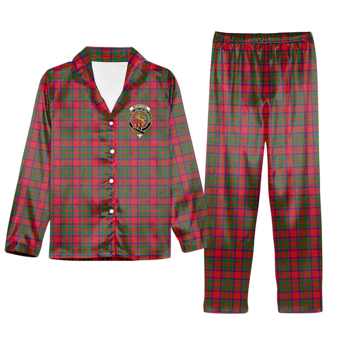 ScotsTee Shop Scottish McIntosh Modern Crest Tartan Pajama Satin Velvet Flannel Pajama Set