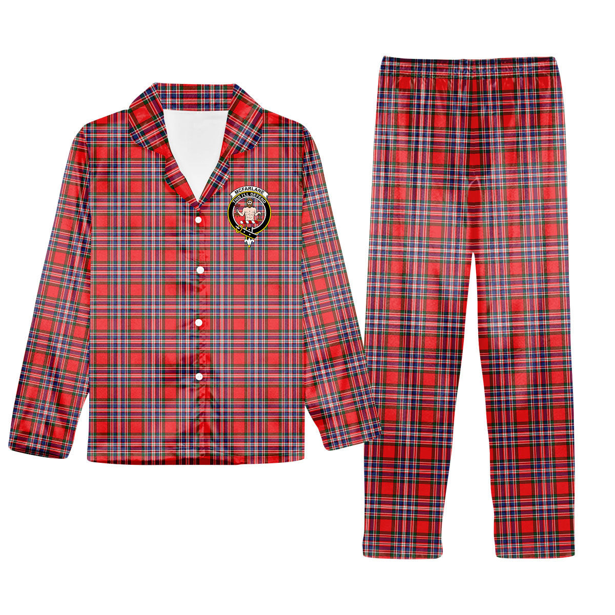 ScotsTee Shop Scottish McFarlane Modern Crest Tartan Pajama Satin Velvet Flannel Pajama Set