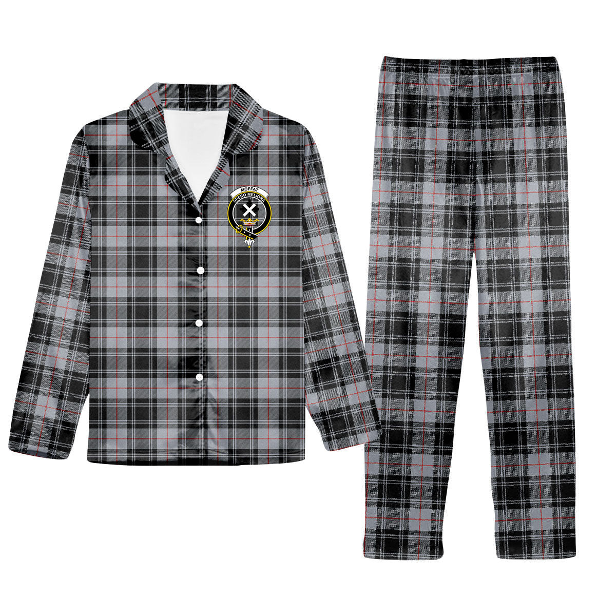 ScotsTee Shop Scottish Moffat Ancient Crest Tartan Pajama Satin Velvet Flannel Pajama Set