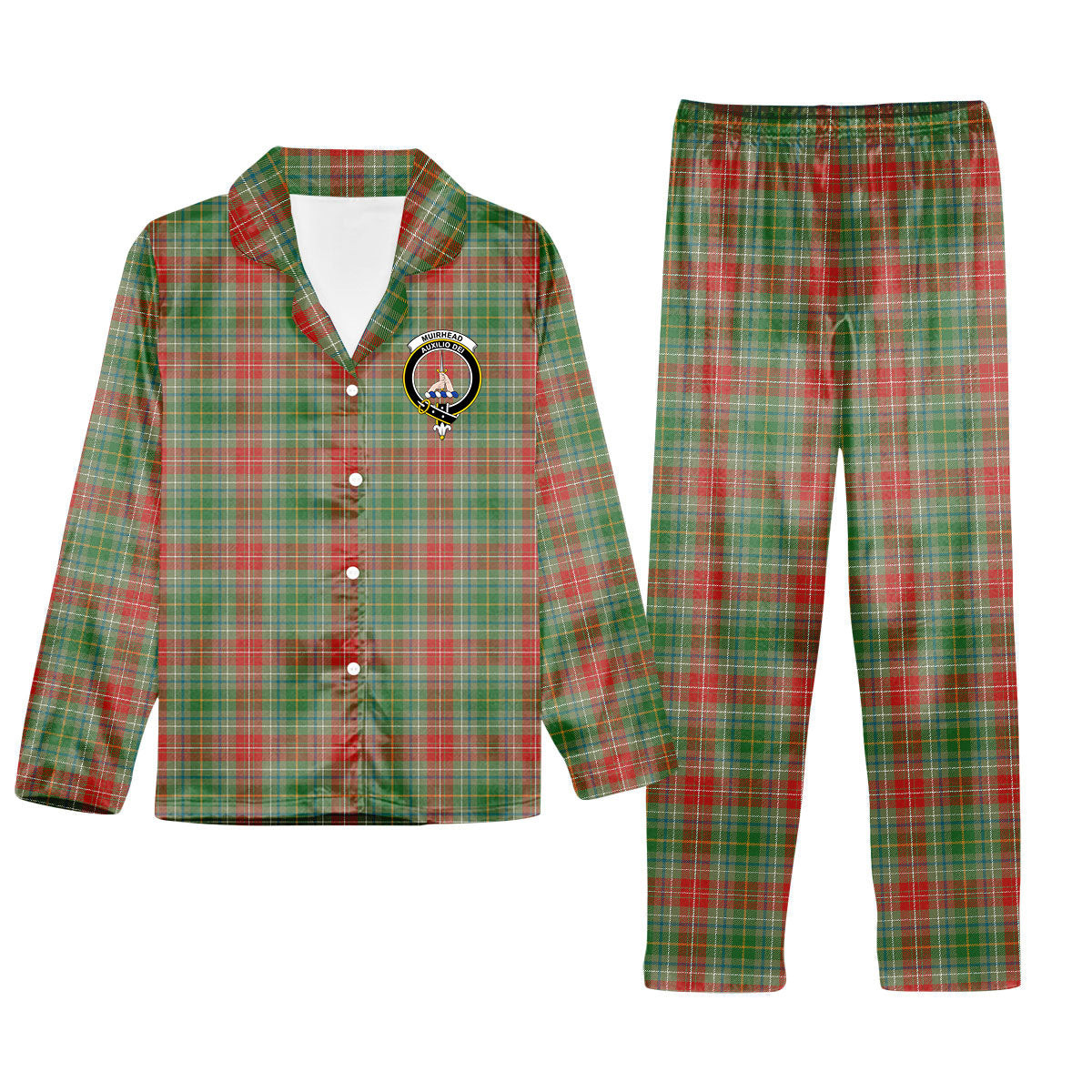 ScotsTee Shop Scottish Muirhead Ancient Crest Tartan Pajama Satin Velvet Flannel Pajama Set