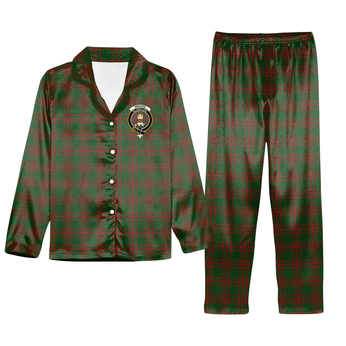 ScotsTee Shop Scottish Menzies Crest Tartan Pajama Satin Velvet Flannel Pajama Set