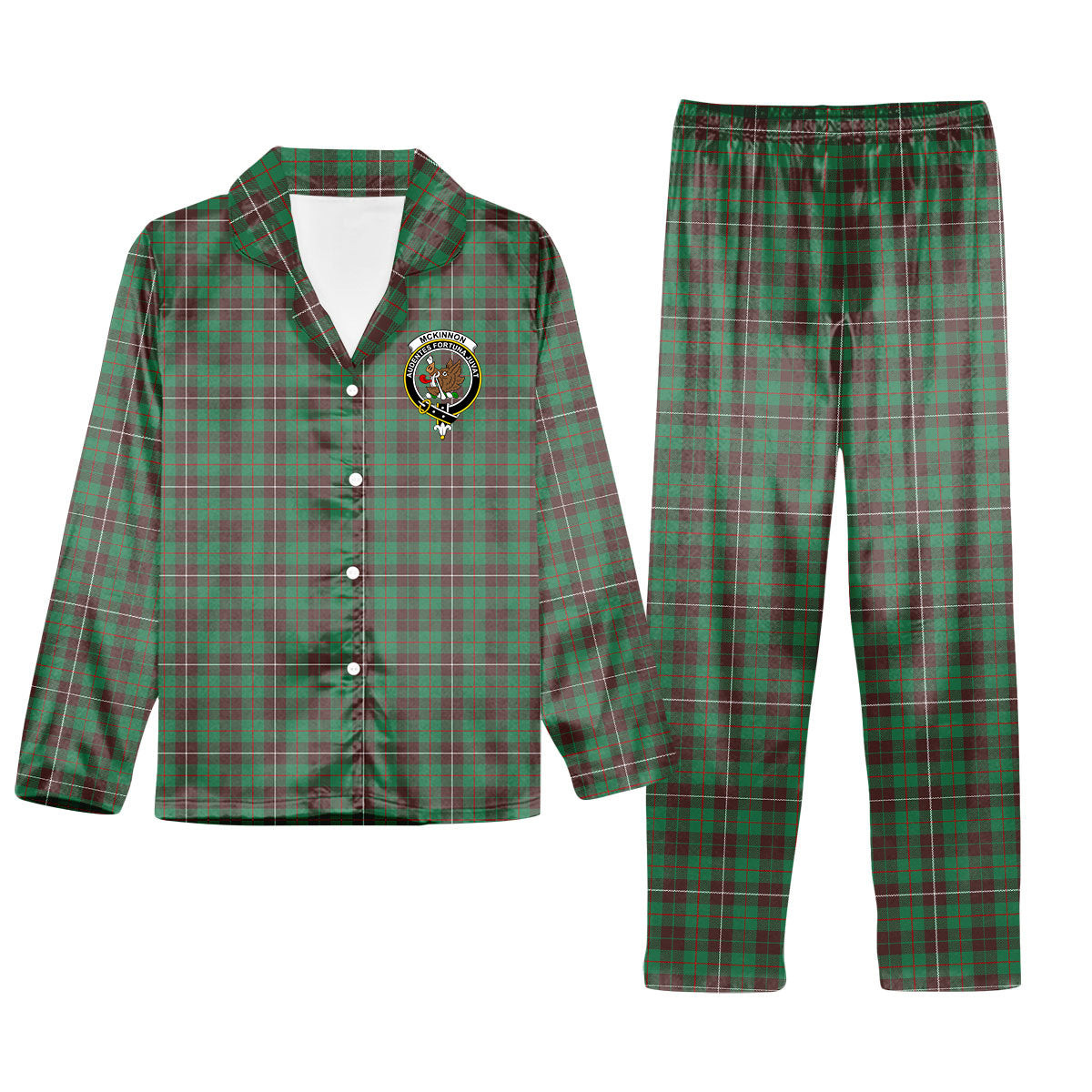 ScotsTee Shop Scottish McKinnon Hunting Ancient Crest Tartan Pajama Satin Velvet Flannel Pajama Set