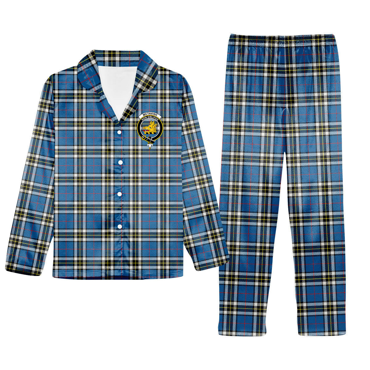 ScotsTee Shop Scottish McTavish Dress Modern Crest Tartan Pajama Satin Velvet Flannel Pajama Set