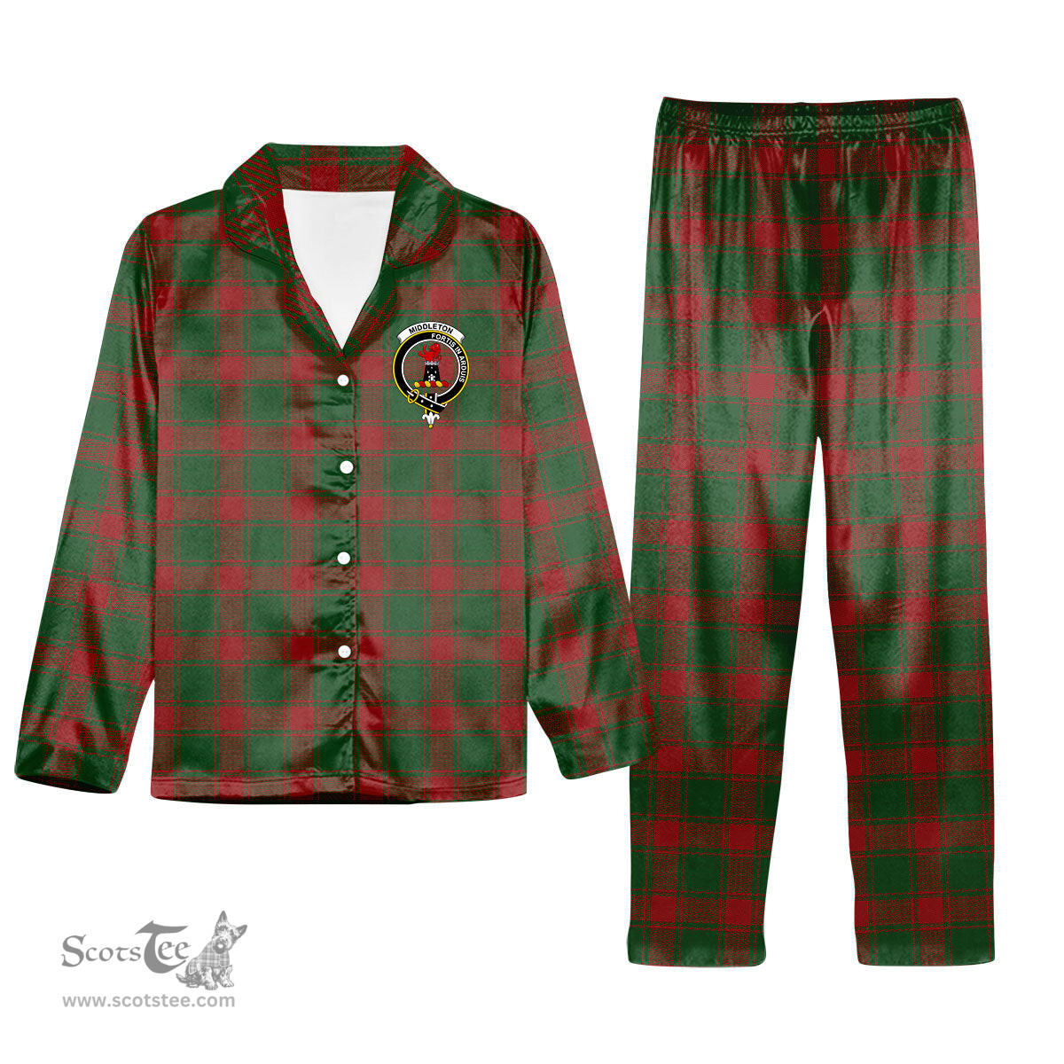 ScotsTee Shop Scottish Middleton Crest Tartan Pajama Satin Velvet Flannel Pajama Set