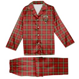 ScotsTee Shop Scottish Morrison Red Modern Crest Tartan Pajama Satin Velvet Flannel Pajama Set