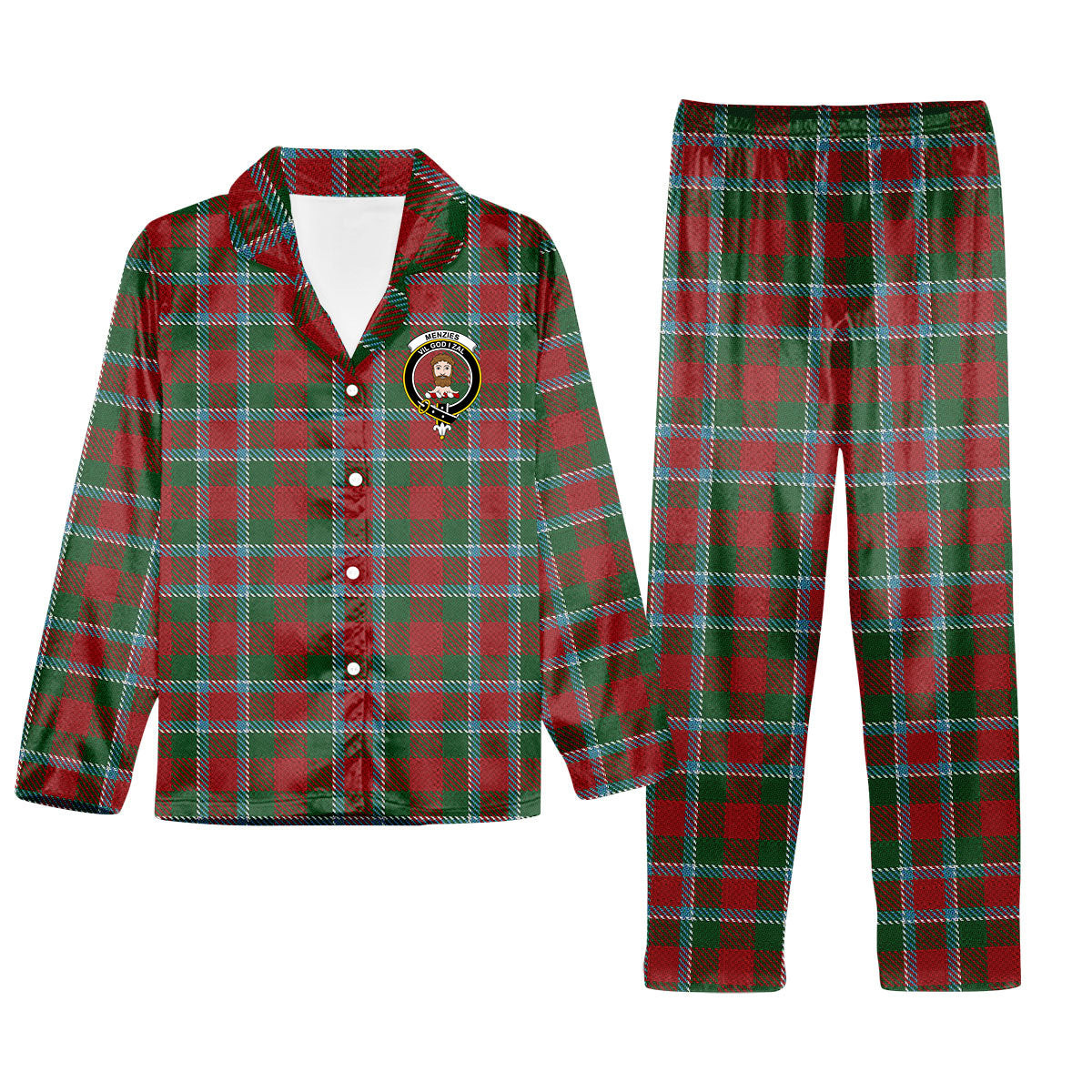 ScotsTee Shop Scottish Menzies 2 Crest Tartan Pajama Satin Velvet Flannel Pajama Set