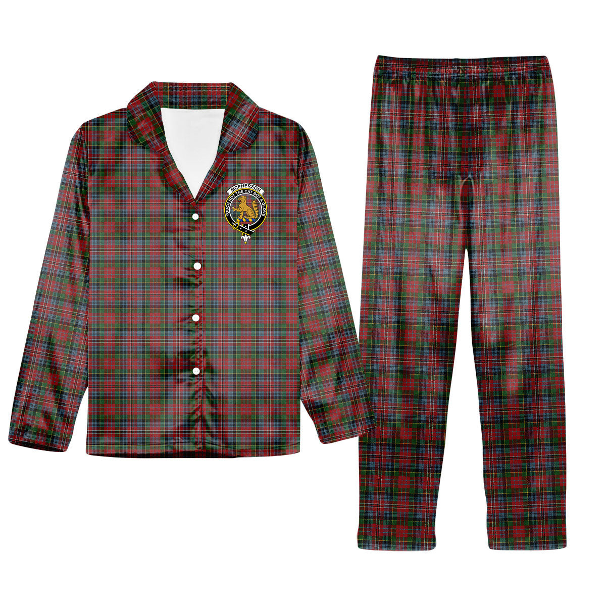 ScotsTee Shop Scottish McPherson Ancient Crest Tartan Pajama Satin Velvet Flannel Pajama Set