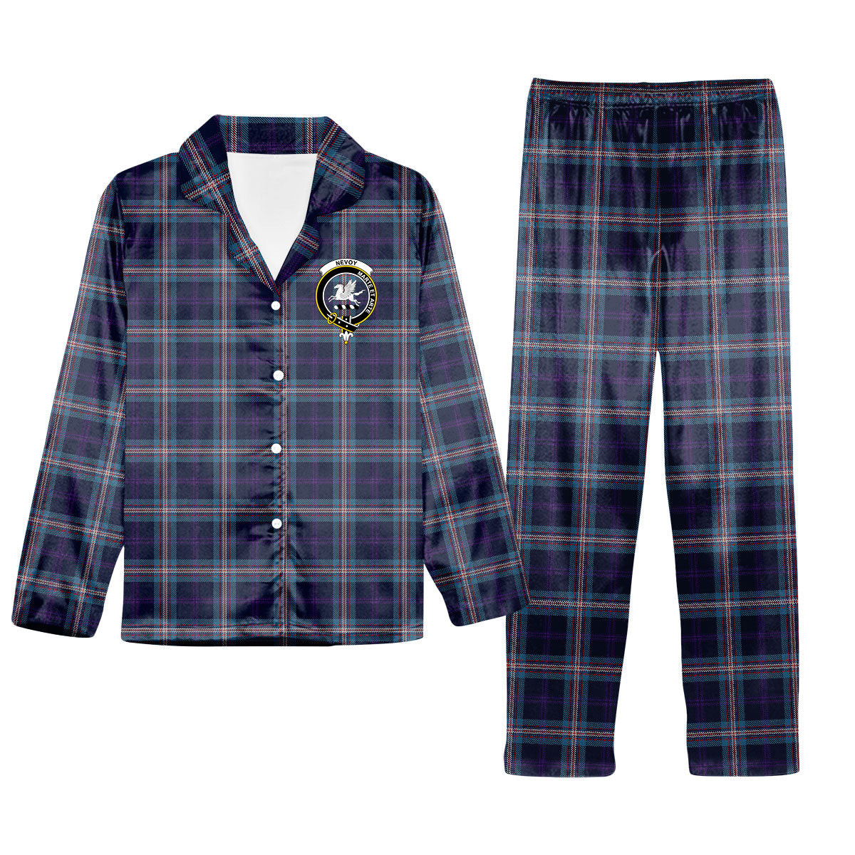 ScotsTee Shop Scottish Nevoy Crest Tartan Pajama Satin Velvet Flannel Pajama Set