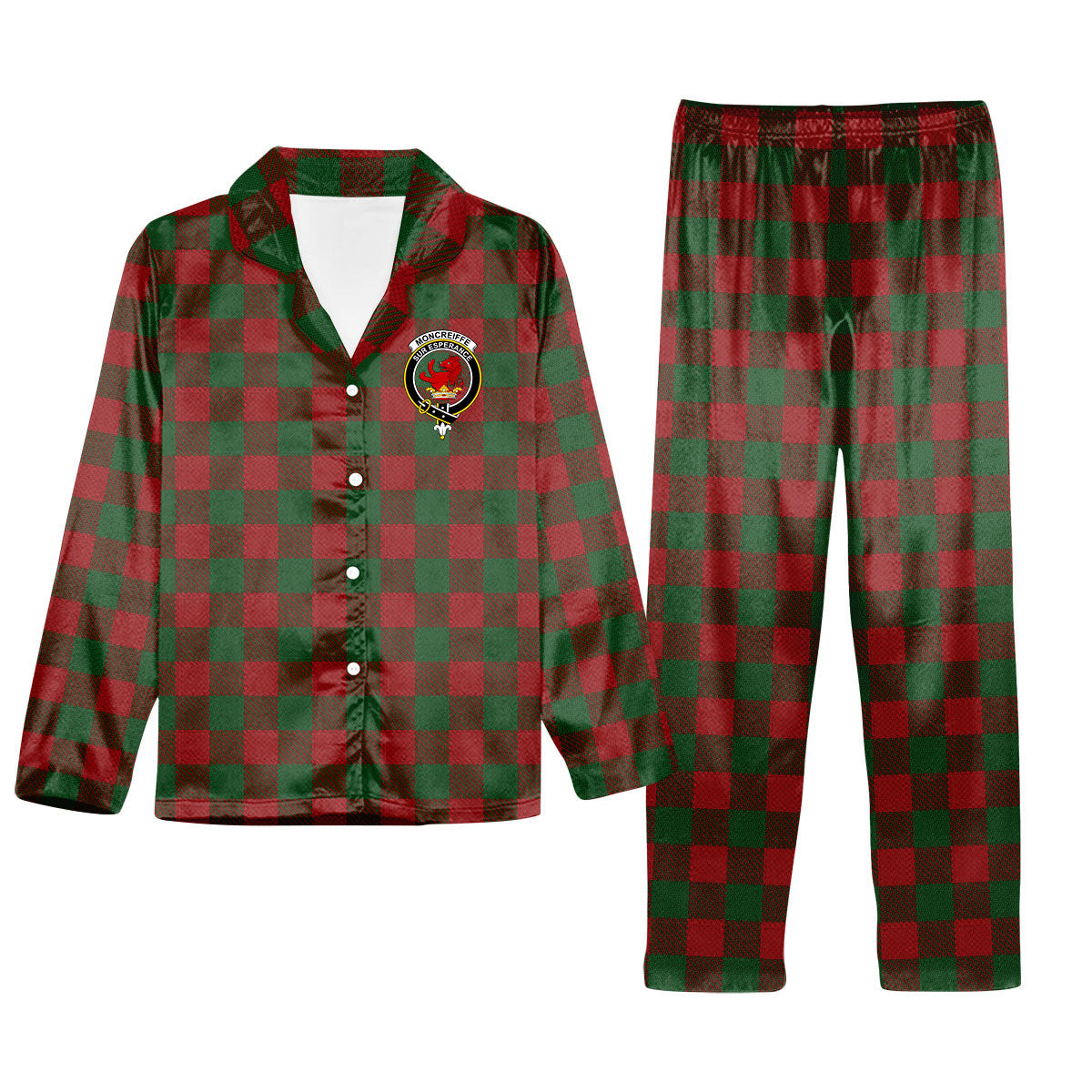 ScotsTee Shop Scottish Moncreiffe Crest Tartan Pajama Satin Velvet Flannel Pajama Set