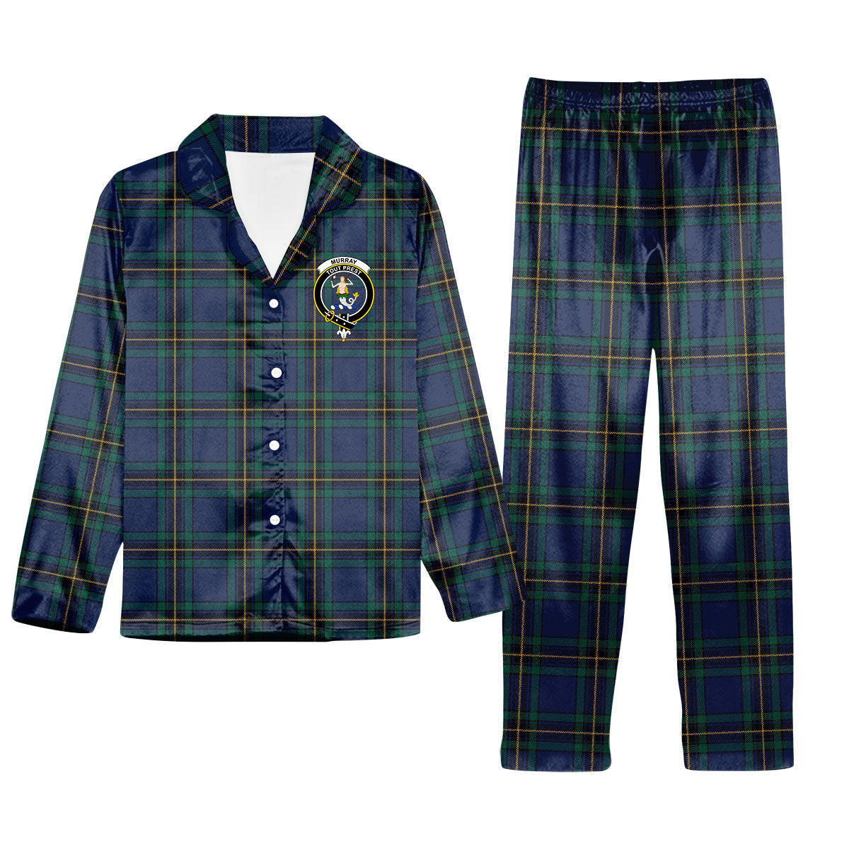 ScotsTee Shop Scottish Murray of Elibank Modern Crest Tartan Pajama Satin Velvet Flannel Pajama Set