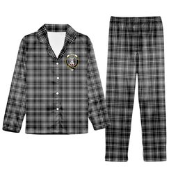 ScotsTee Shop Scottish McLean Black and White Crest Tartan Pajama Satin Velvet Flannel Pajama Set