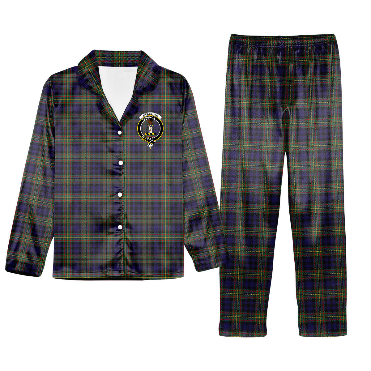 ScotsTee Shop Scottish McLellan Modern Crest Tartan Pajama Satin Velvet Flannel Pajama Set