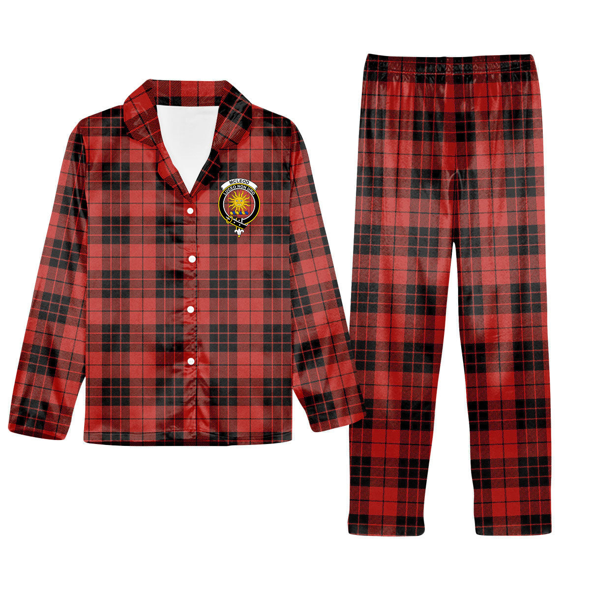 ScotsTee Shop Scottish McLeod of Raasay Ancient Crest Tartan Pajama Satin Velvet Flannel Pajama Set