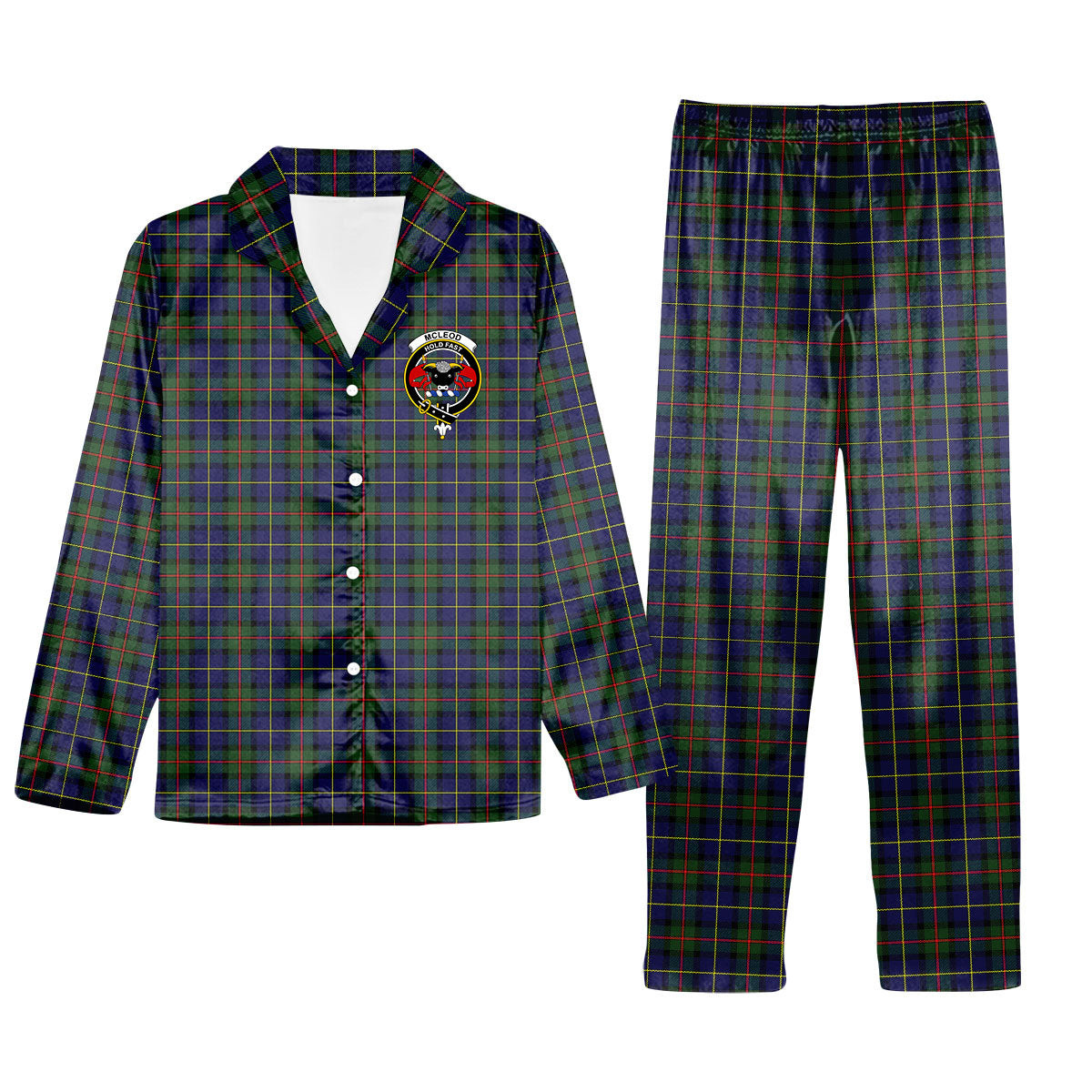 ScotsTee Shop Scottish McLeod of Harris Modern Crest Tartan Pajama Satin Velvet Flannel Pajama Set