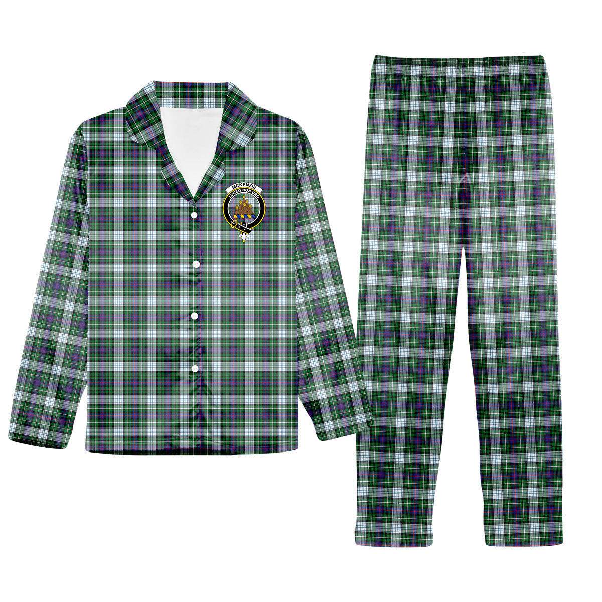 ScotsTee Shop Scottish McKenzie Dress Modern Crest Tartan Pajama Satin Velvet Flannel Pajama Set