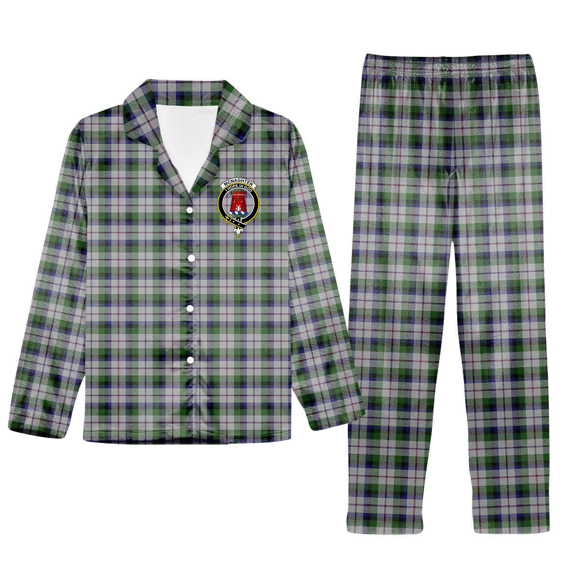 ScotsTee Shop Scottish Mcnaghten Dress Crest Tartan Pajama Satin Velvet Flannel Pajama Set
