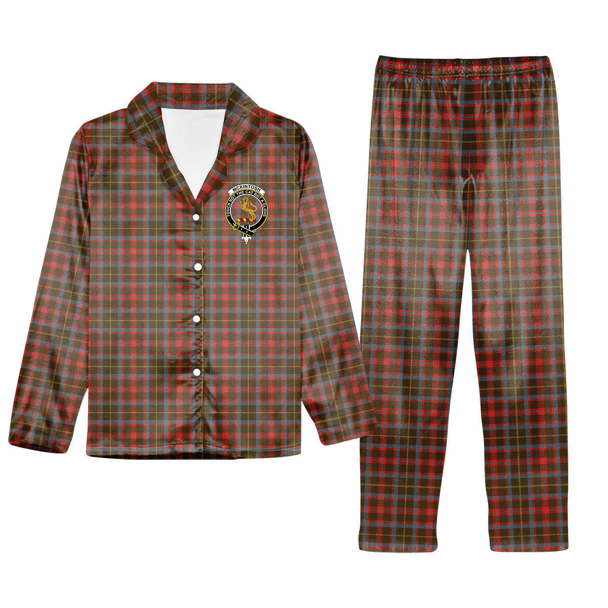 ScotsTee Shop Scottish McKintosh Hunting Weathered Crest Tartan Pajama Satin Velvet Flannel Pajama Set