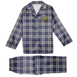 ScotsTee Shop Scottish McPherson Dress Blue Crest Tartan Pajama Satin Velvet Flannel Pajama Set