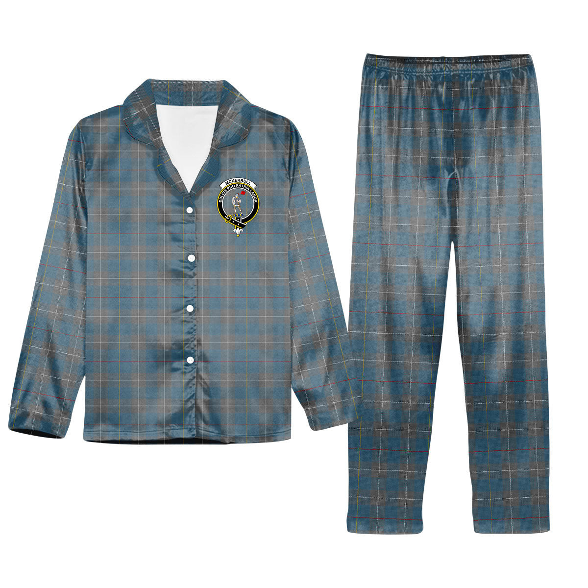 ScotsTee Shop Scottish McKerrell of Hillhouse Dress Crest Tartan Pajama Satin Velvet Flannel Pajama Set