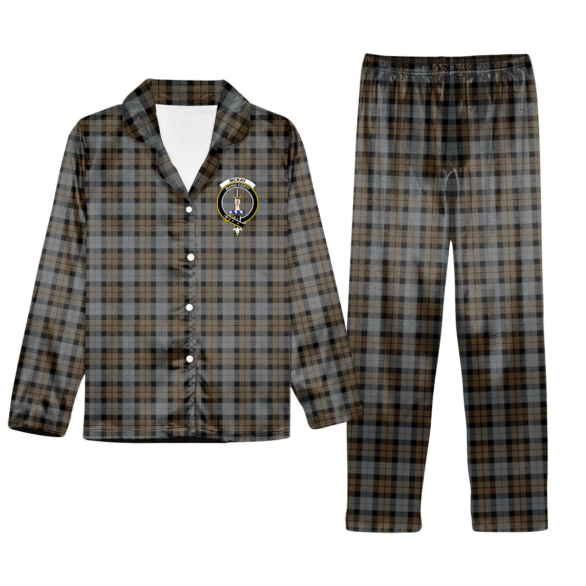ScotsTee Shop Scottish McKay Weathered Crest Tartan Pajama Satin Velvet Flannel Pajama Set