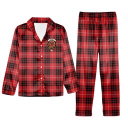 ScotsTee Shop Scottish Munro Black and Red Modern Crest Tartan Pajama Satin Velvet Flannel Pajama Set