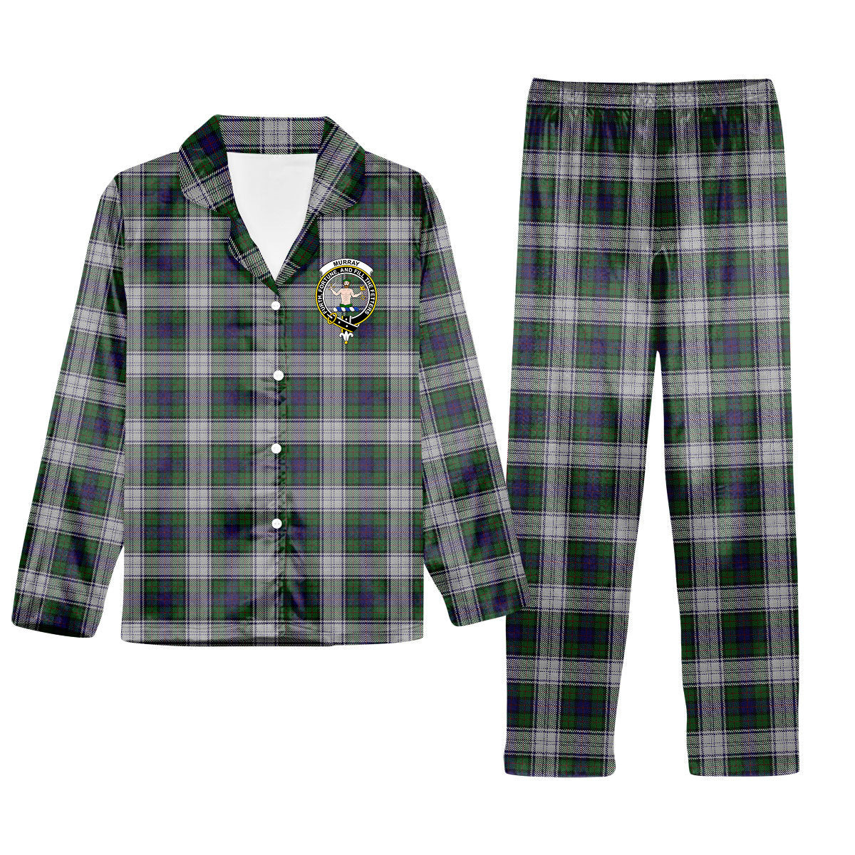 ScotsTee Shop Scottish Murray of Atholl Dress Crest Tartan Pajama Satin Velvet Flannel Pajama Set