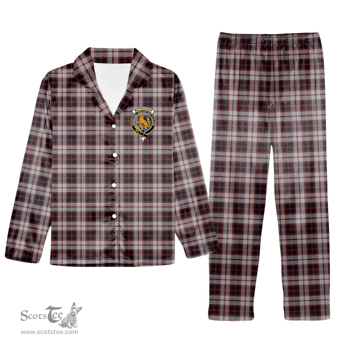 ScotsTee Shop Scottish McPherson Crest Tartan Pajama Satin Velvet Flannel Pajama Set