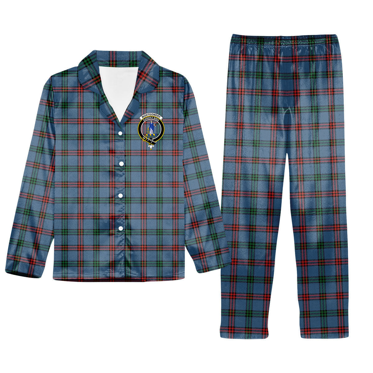 ScotsTee Shop Scottish Montgomery of Ayrshire Ancient Crest Tartan Pajama Satin Velvet Flannel Pajama Set