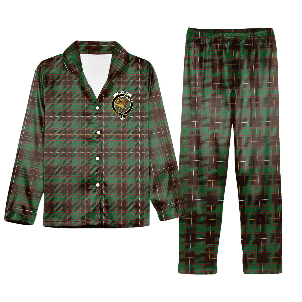 ScotsTee Shop Scottish McPhee Hunting Modern Crest Tartan Pajama Satin Velvet Flannel Pajama Set