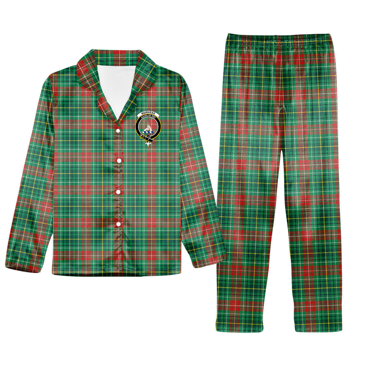 ScotsTee Shop Scottish Muirhead Modern Crest Tartan Pajama Satin Velvet Flannel Pajama Set