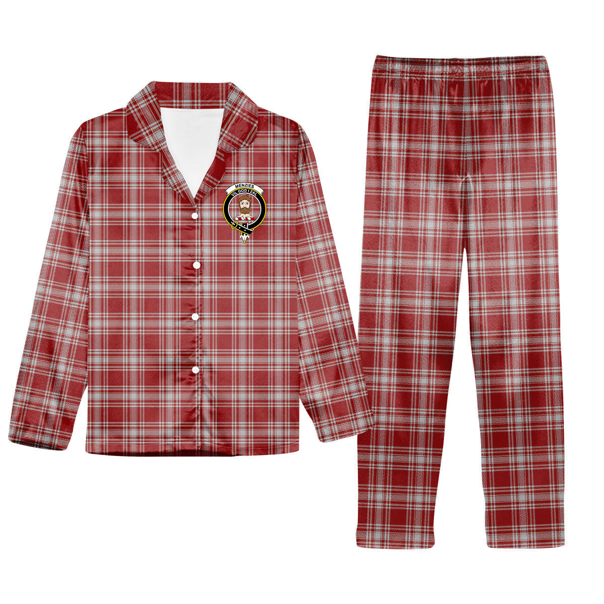 ScotsTee Shop Scottish Menzies 1815 Crest Tartan Pajama Satin Velvet Flannel Pajama Set