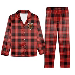 ScotsTee Shop Scottish Munro Black and Red Ancient Crest Tartan Pajama Satin Velvet Flannel Pajama Set