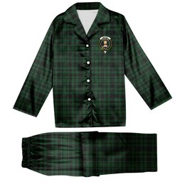 ScotsTee Shop Scottish Menzies Green Crest Tartan Pajama Satin Velvet Flannel Pajama Set