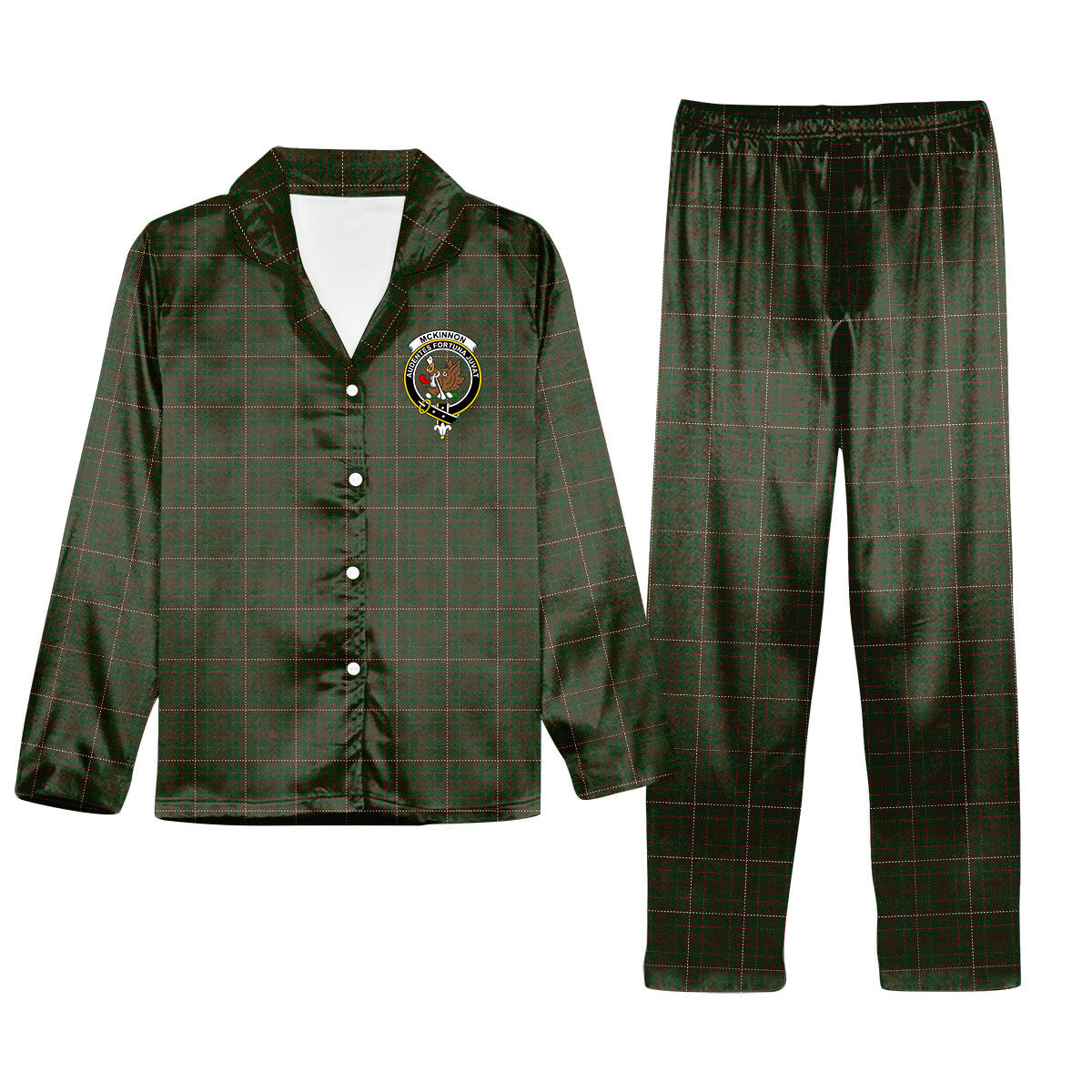 ScotsTee Shop Scottish McKinnon Hunting Crest Tartan Pajama Satin Velvet Flannel Pajama Set