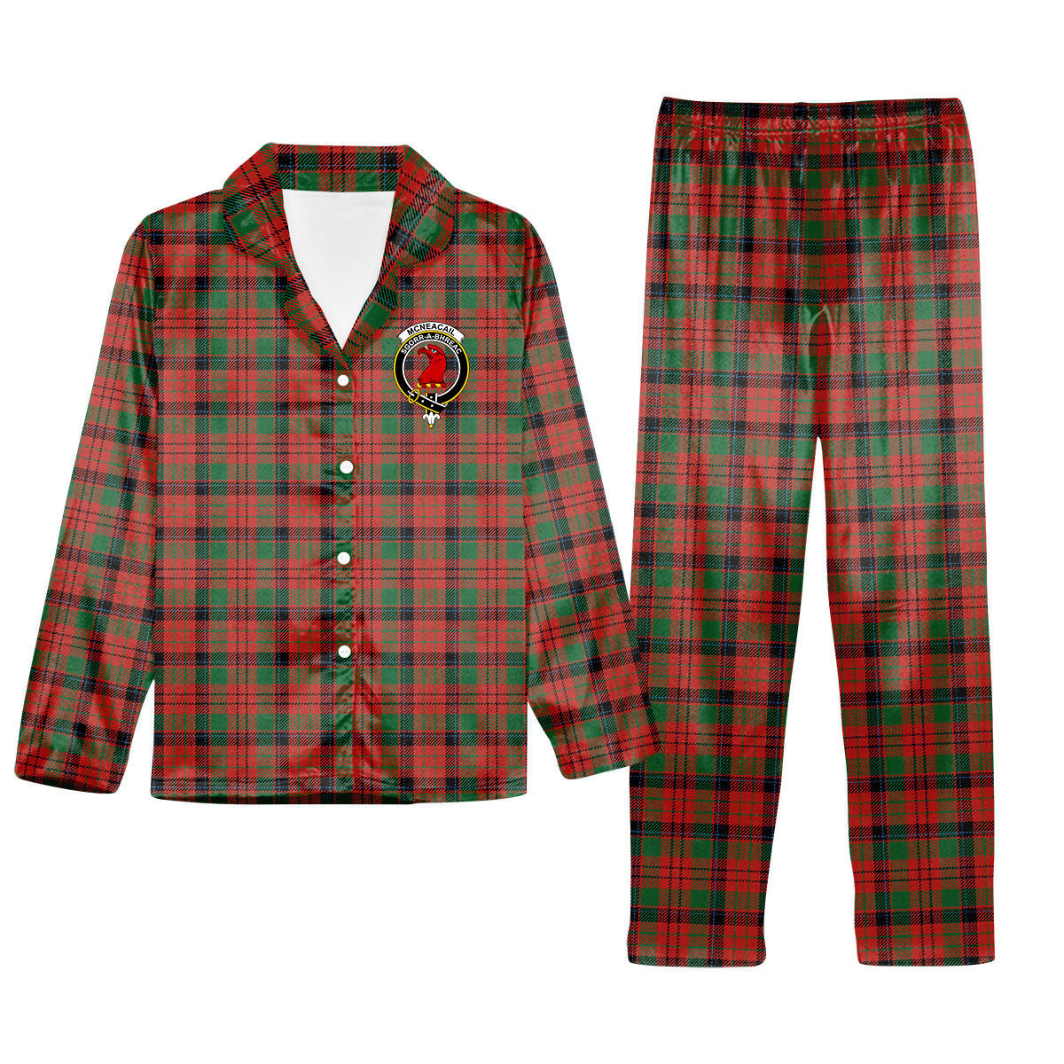 ScotsTee Shop Scottish McNeacail Ancient Crest Tartan Pajama Satin Velvet Flannel Pajama Set
