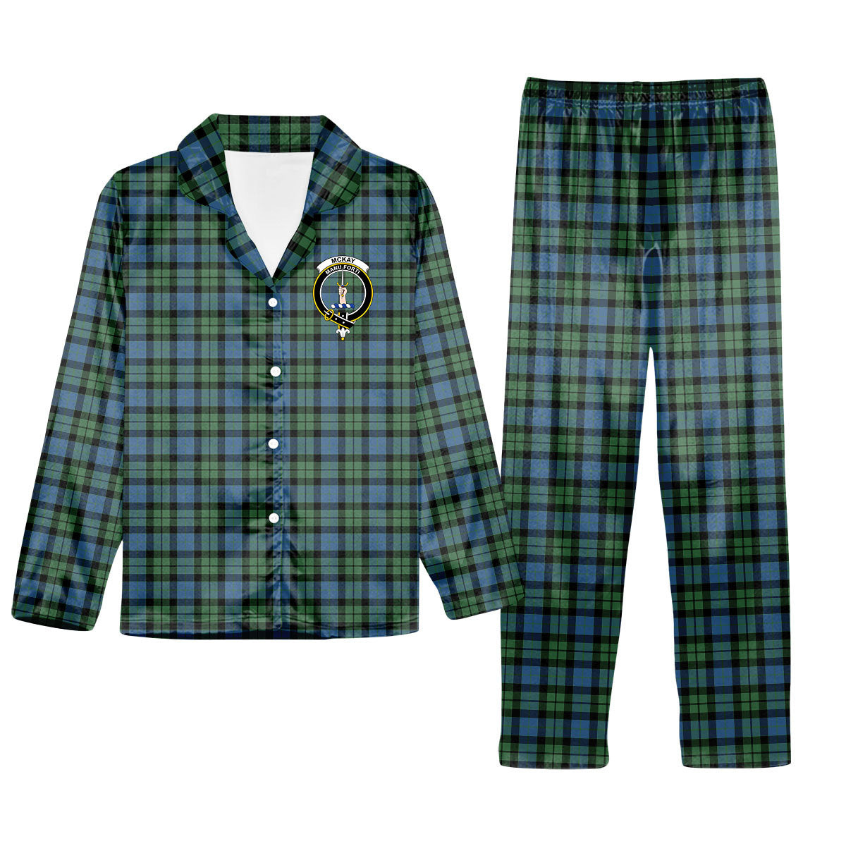 ScotsTee Shop Scottish McKay Ancient Crest Tartan Pajama Satin Velvet Flannel Pajama Set