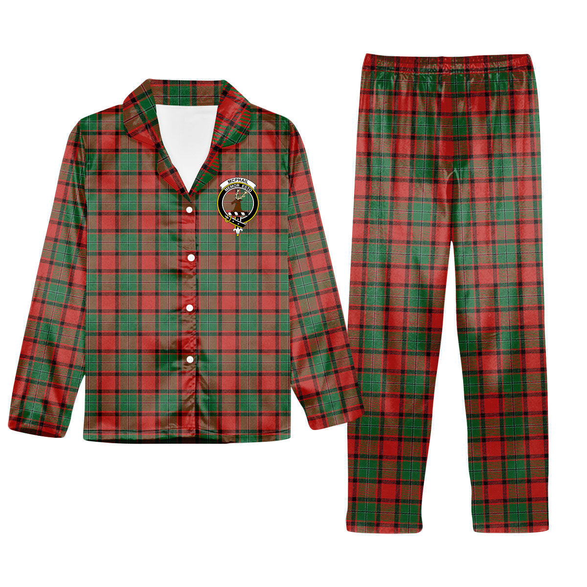 ScotsTee Shop Scottish McPhail Ancient Crest Tartan Pajama Satin Velvet Flannel Pajama Set
