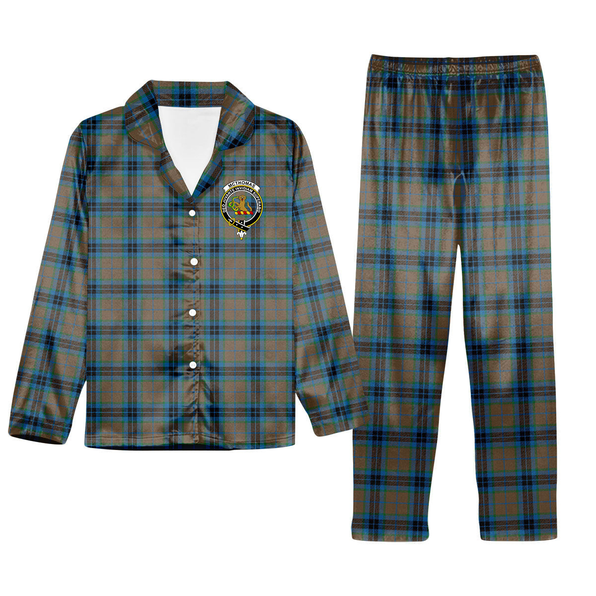ScotsTee Shop Scottish McThomas Hunting Ancient Crest Tartan Pajama Satin Velvet Flannel Pajama Set